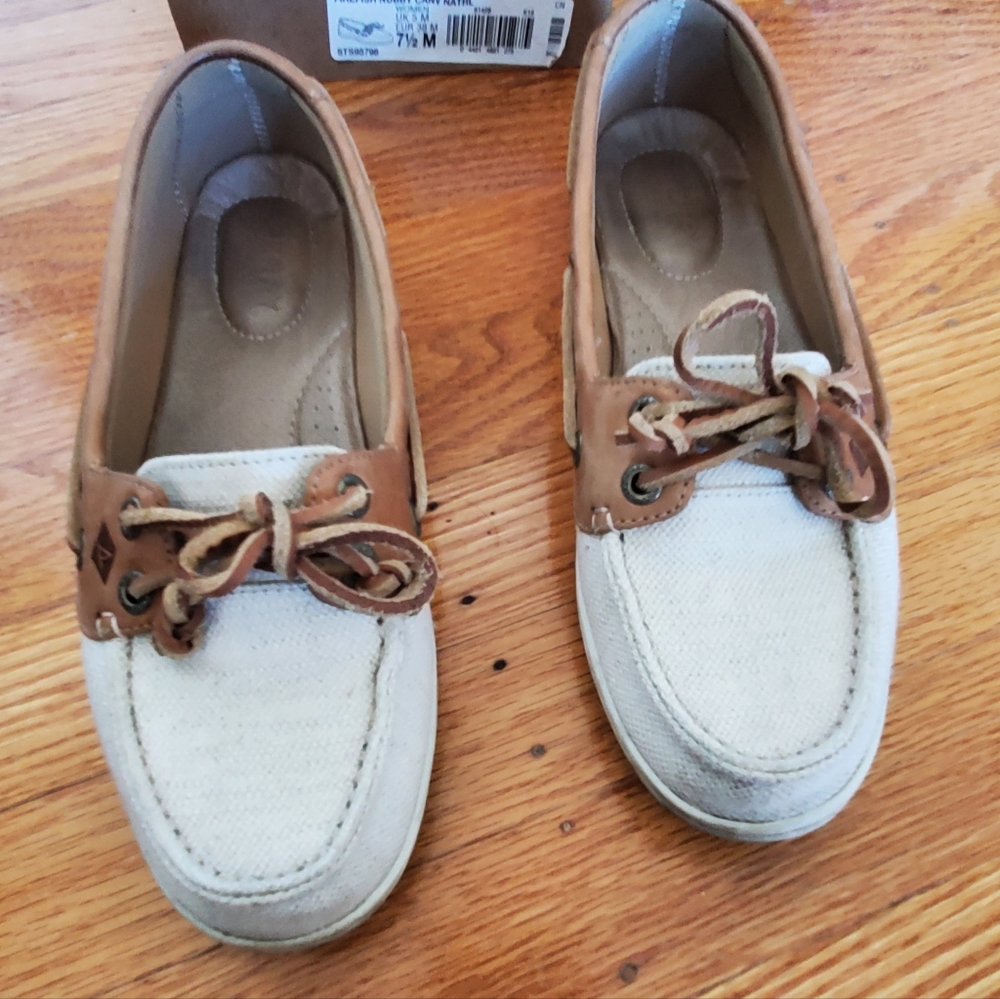 Sperry Firefish Canvas Loafers, Natural, Sz 7.5